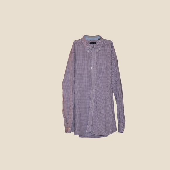Nautica Other - Nautica Mens Gingham Button Down Shirt Purple White 100% Cotton L 16.5 34/35